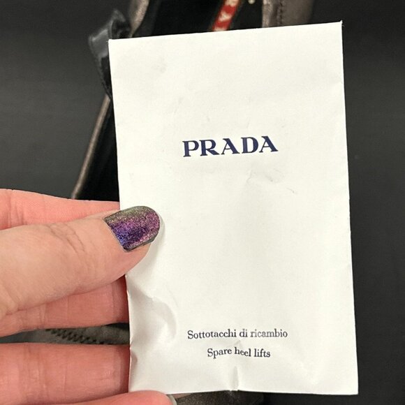 Prada Calzature Donna Mary Jane Heels Graphite Black Strappy Womens Size 39.5 - Picture 10 of 11